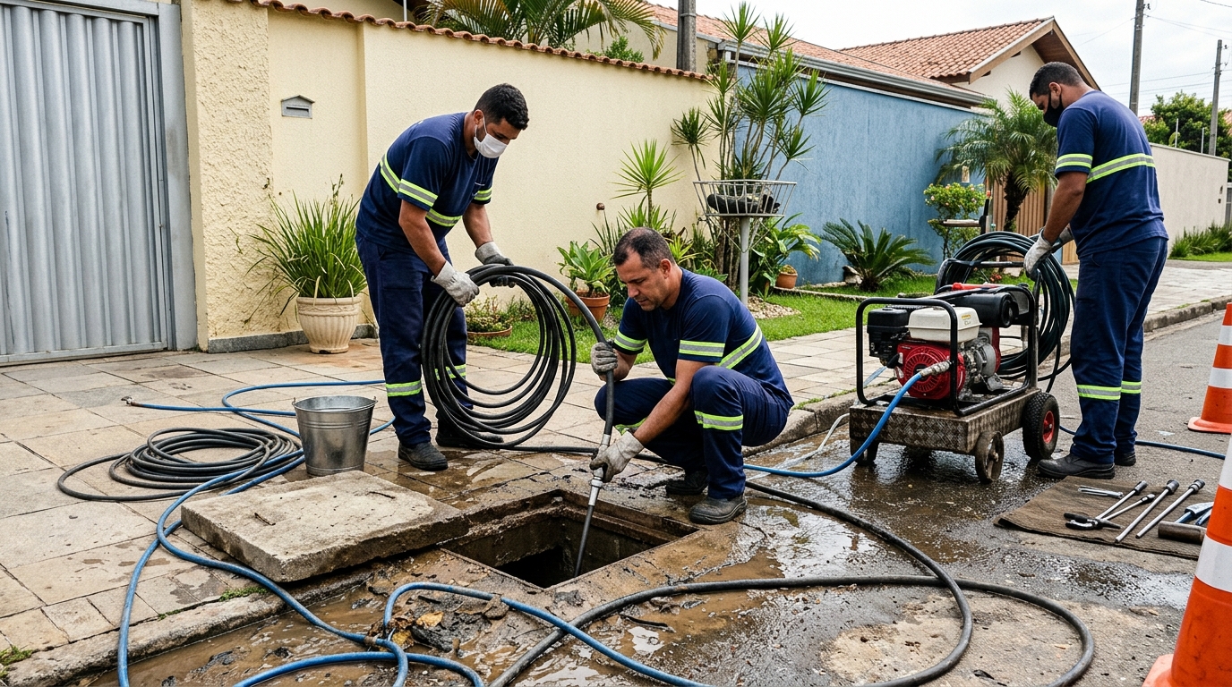 Desentupimento de esgoto residencial em Joinville-SC